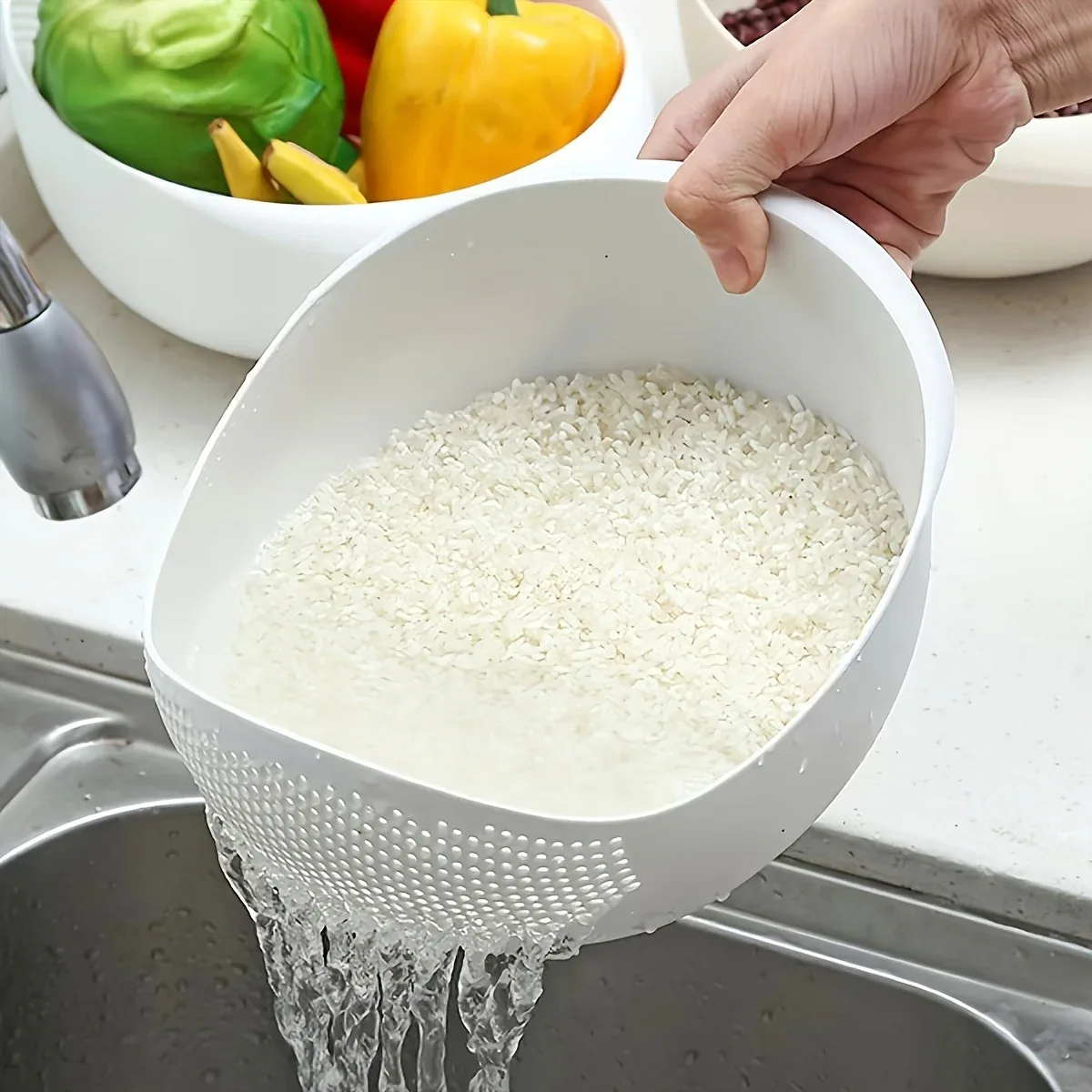 Montero Milan 1 Modern Plastic Multi-Purpose Kitchen Strainer - Fruit, Vegetable, Rice, and Grain Food Drain Basket - Kitchen Accessory Storage Basket