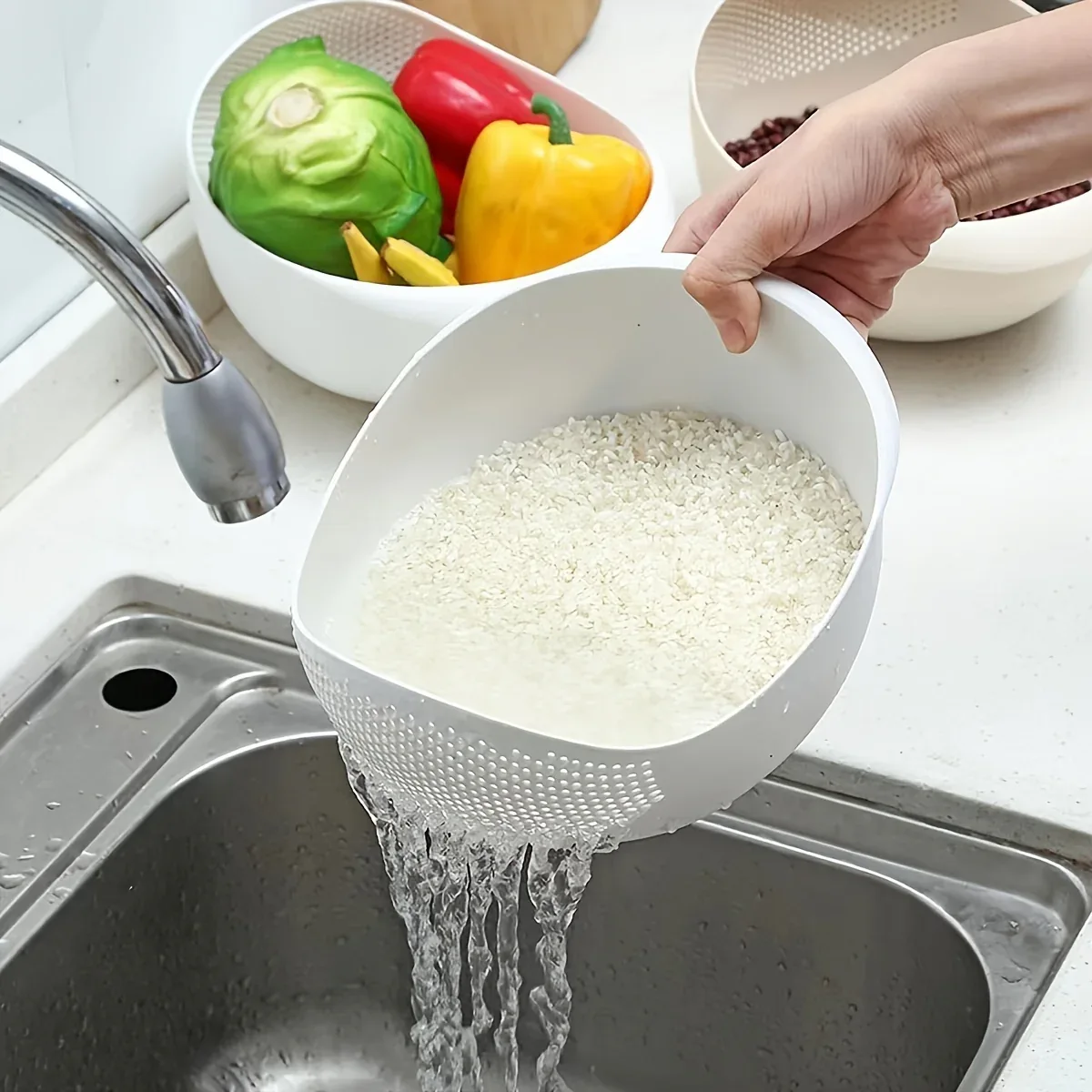 Montero Milan 1 Modern Plastic Multi-Purpose Kitchen Strainer - Fruit, Vegetable, Rice, and Grain Food Drain Basket - Kitchen Accessory Storage Basket - Image 3