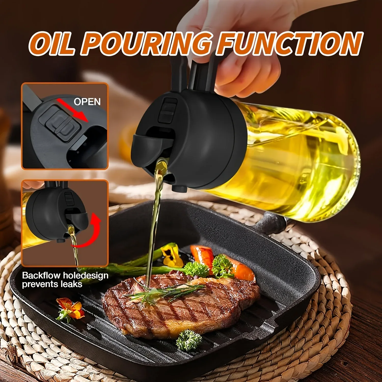 Montero Milan 1 Portable Olive Oil Sprayer and Pourer | 470ML Plastic Kitchen Oil Bottle for Cooking, BBQ, Air Fryers, Baking, Salads - Image 4