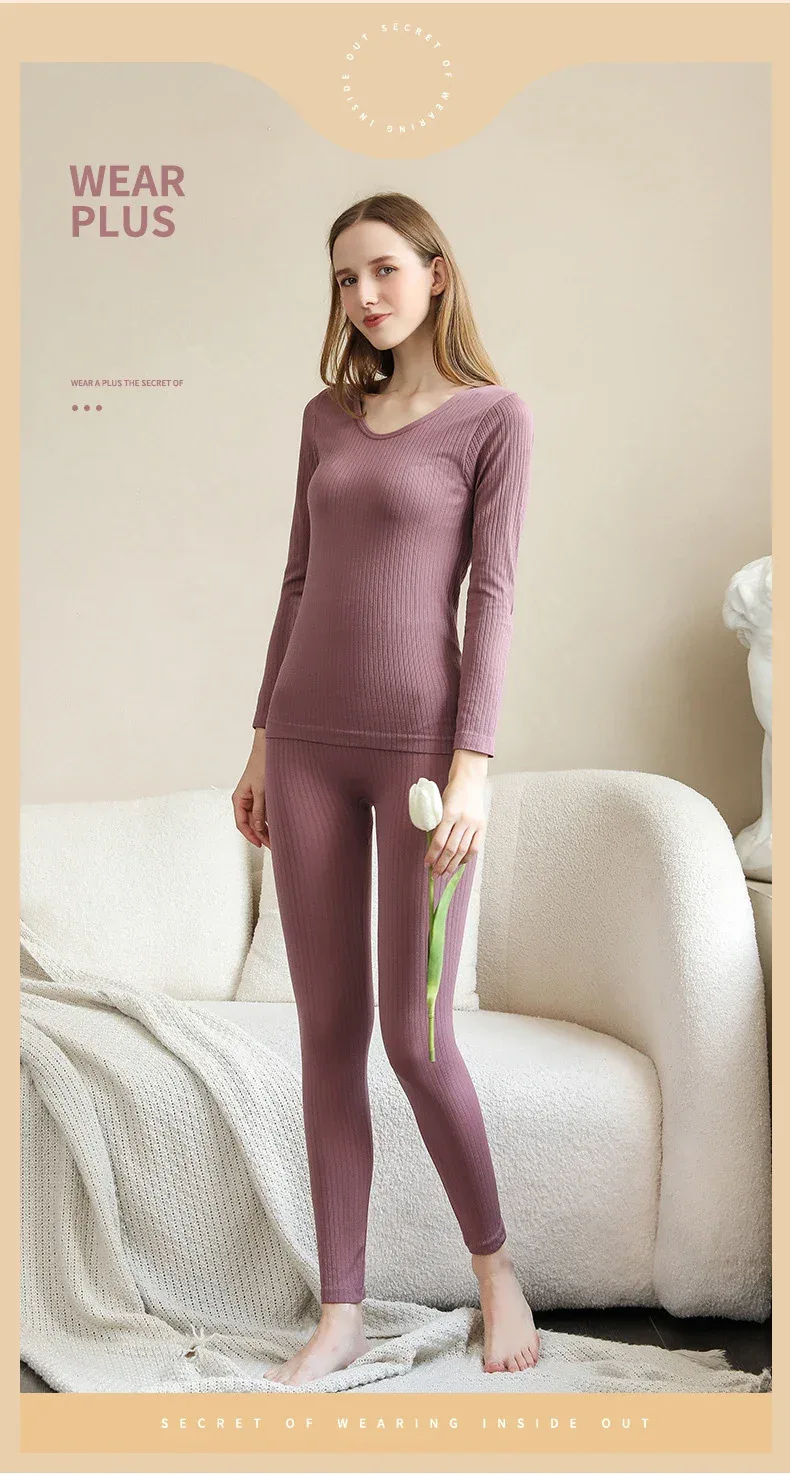 1 Set Warm Thermal Underwear Sexy Ladies Intimates Long Johns Women Shaped Sets Female Middle Collar Thermal Shaping Clothes - Image 10