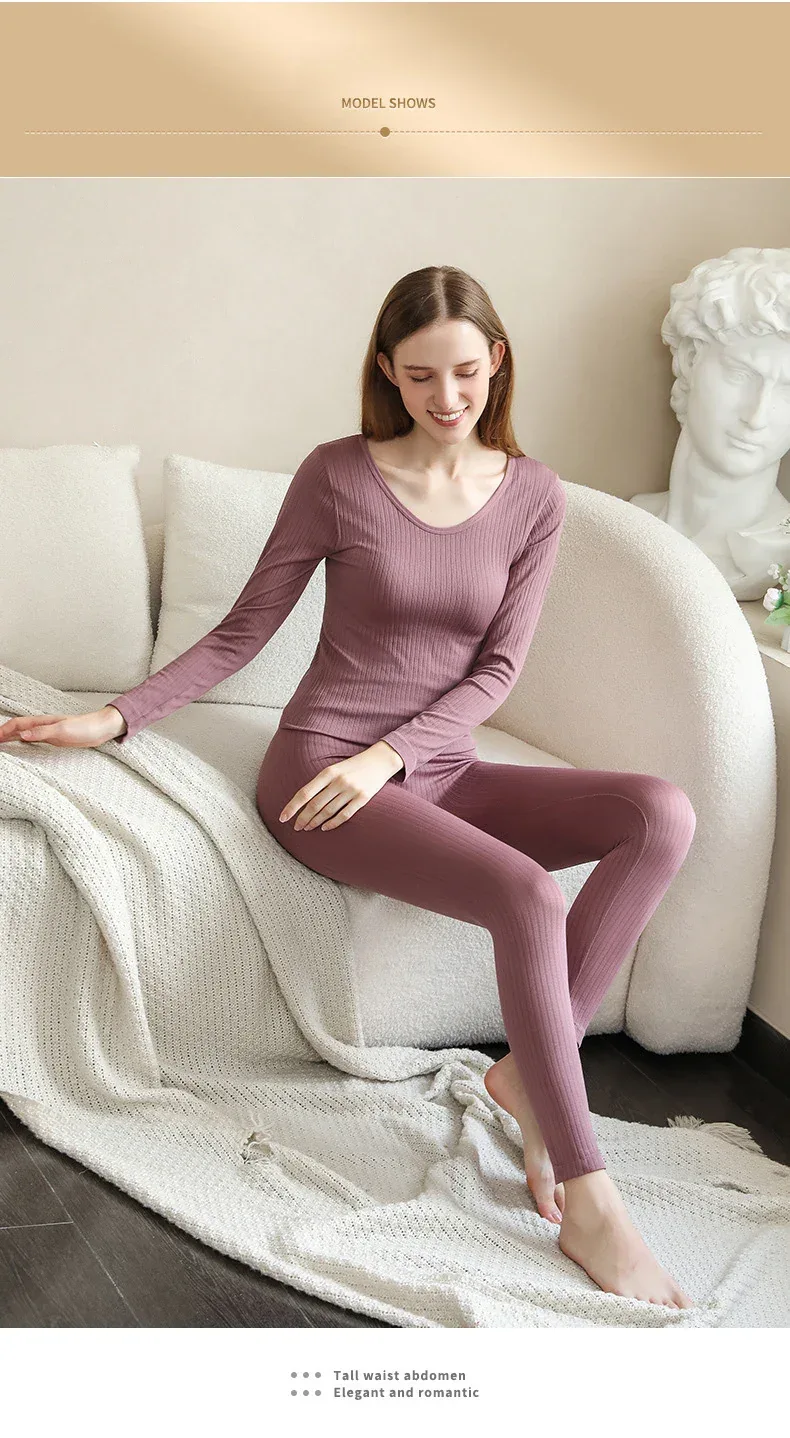 1 Set Warm Thermal Underwear Sexy Ladies Intimates Long Johns Women Shaped Sets Female Middle Collar Thermal Shaping Clothes - Image 11