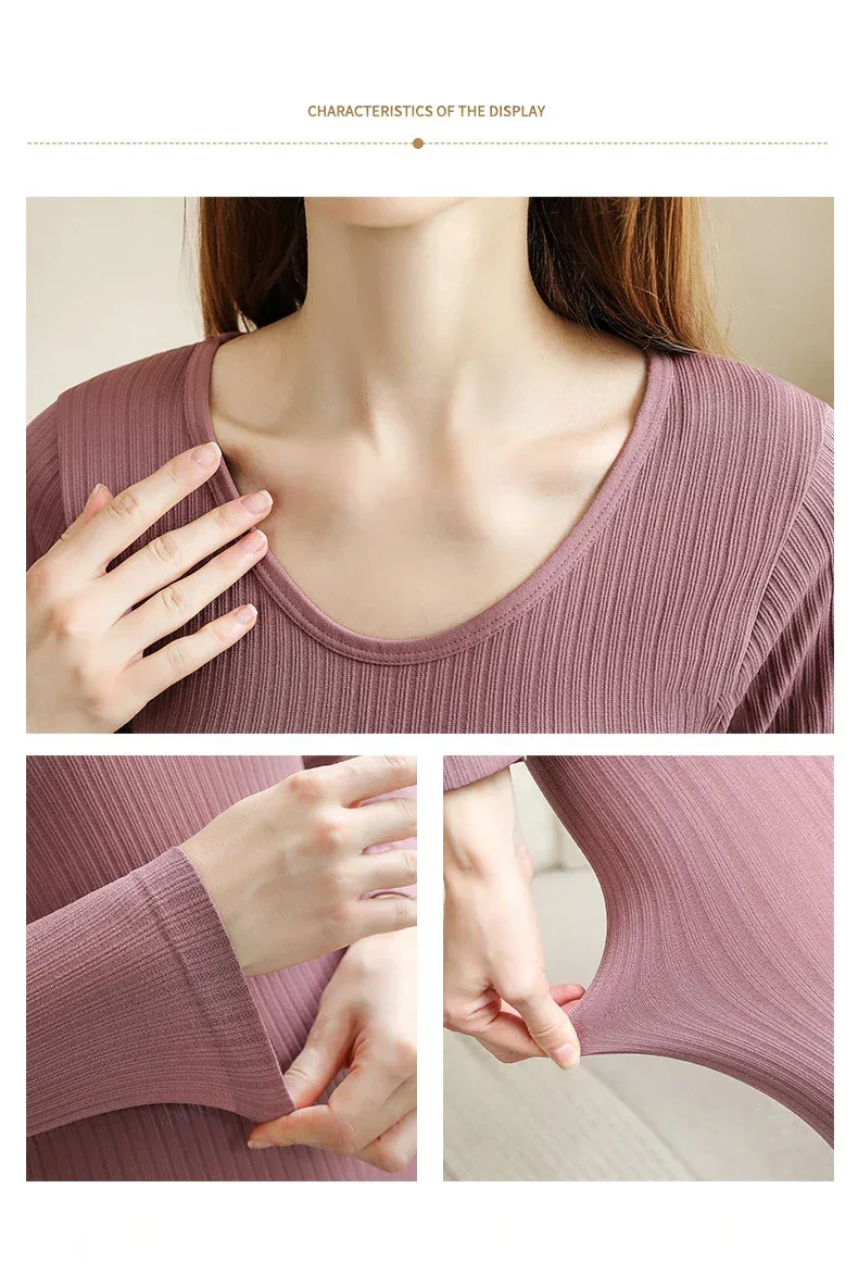 1 Set Warm Thermal Underwear Sexy Ladies Intimates Long Johns Women Shaped Sets Female Middle Collar Thermal Shaping Clothes - Image 14