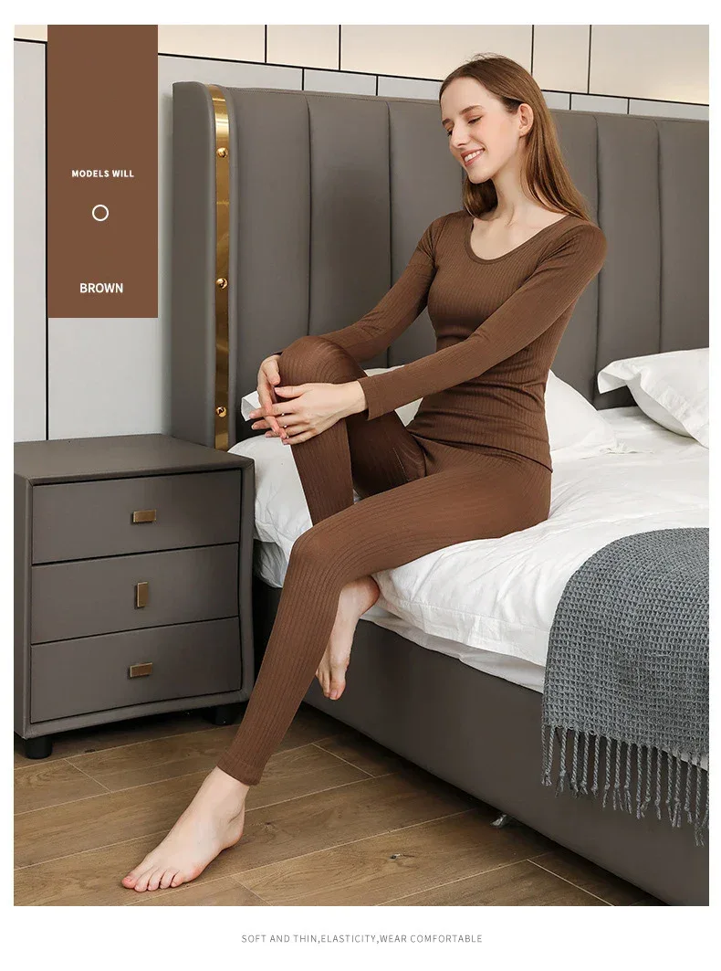 1 Set Warm Thermal Underwear Sexy Ladies Intimates Long Johns Women Shaped Sets Female Middle Collar Thermal Shaping Clothes - Image 27