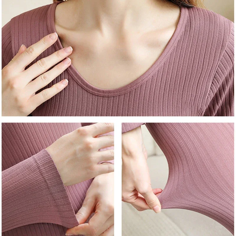 1 Set Warm Thermal Underwear Sexy Ladies Intimates Long Johns Women Shaped Sets Female Middle Collar Thermal Shaping Clothes - Image 4
