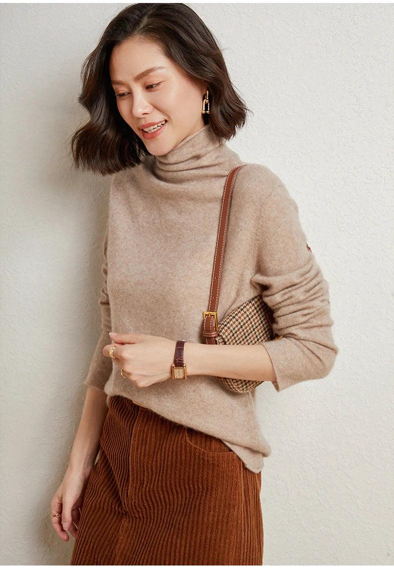 100%Merino Pure Wool Sweater Women's AutumnWinter Long Sleeve High Neck Pullover Warm High Quality Solid Color Basic Knit Jumper - Image 17