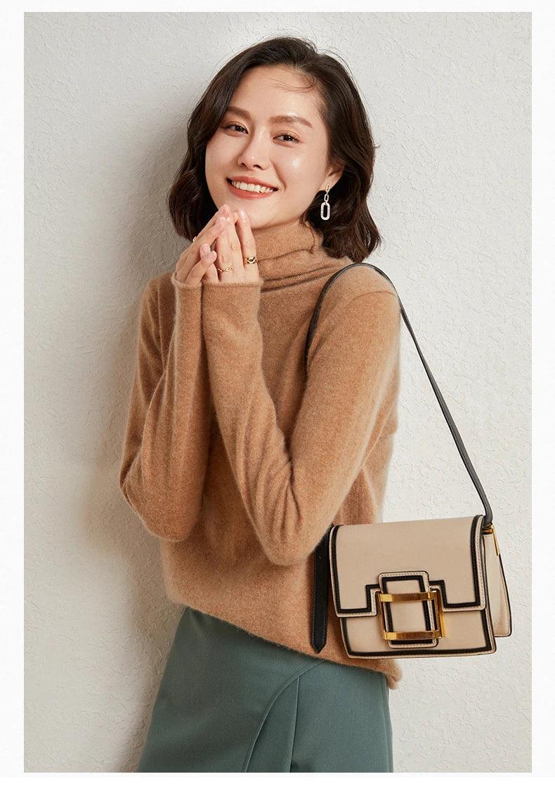 100%Merino Pure Wool Sweater Women's AutumnWinter Long Sleeve High Neck Pullover Warm High Quality Solid Color Basic Knit Jumper - Image 20