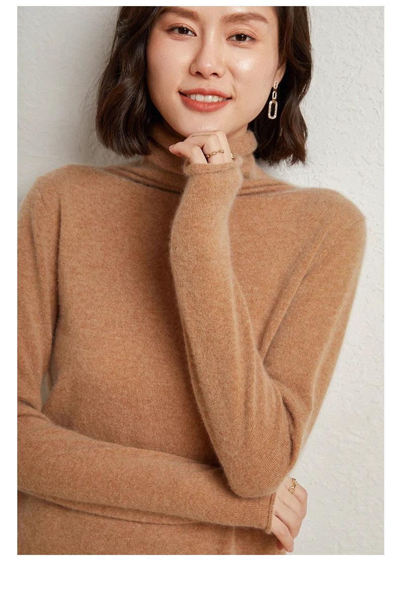 100%Merino Pure Wool Sweater Women's AutumnWinter Long Sleeve High Neck Pullover Warm High Quality Solid Color Basic Knit Jumper - Image 21