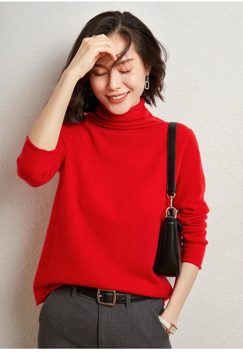 100%Merino Pure Wool Sweater Women's AutumnWinter Long Sleeve High Neck Pullover Warm High Quality Solid Color Basic Knit Jumper - Image 23