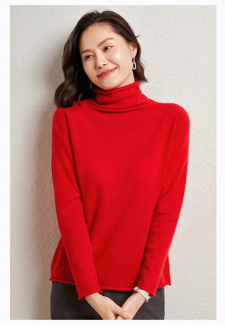 100%Merino Pure Wool Sweater Women's AutumnWinter Long Sleeve High Neck Pullover Warm High Quality Solid Color Basic Knit Jumper - Image 24
