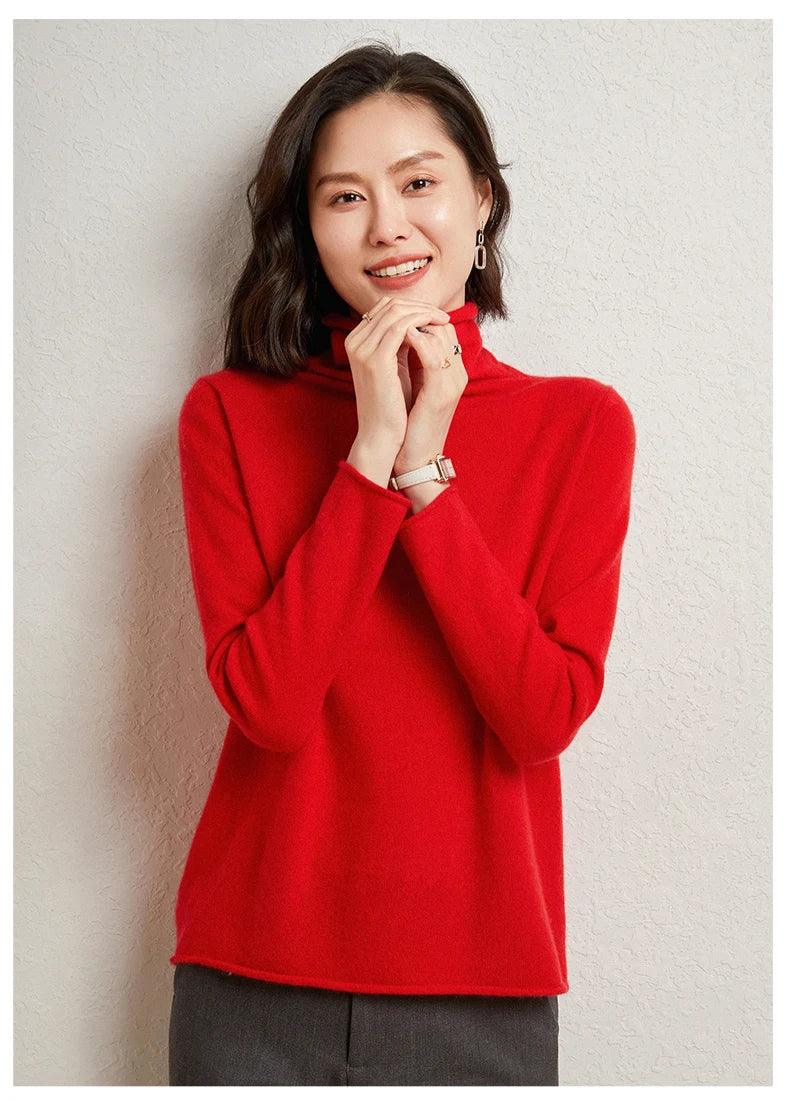 100%Merino Pure Wool Sweater Women's AutumnWinter Long Sleeve High Neck Pullover Warm High Quality Solid Color Basic Knit Jumper - Image 26