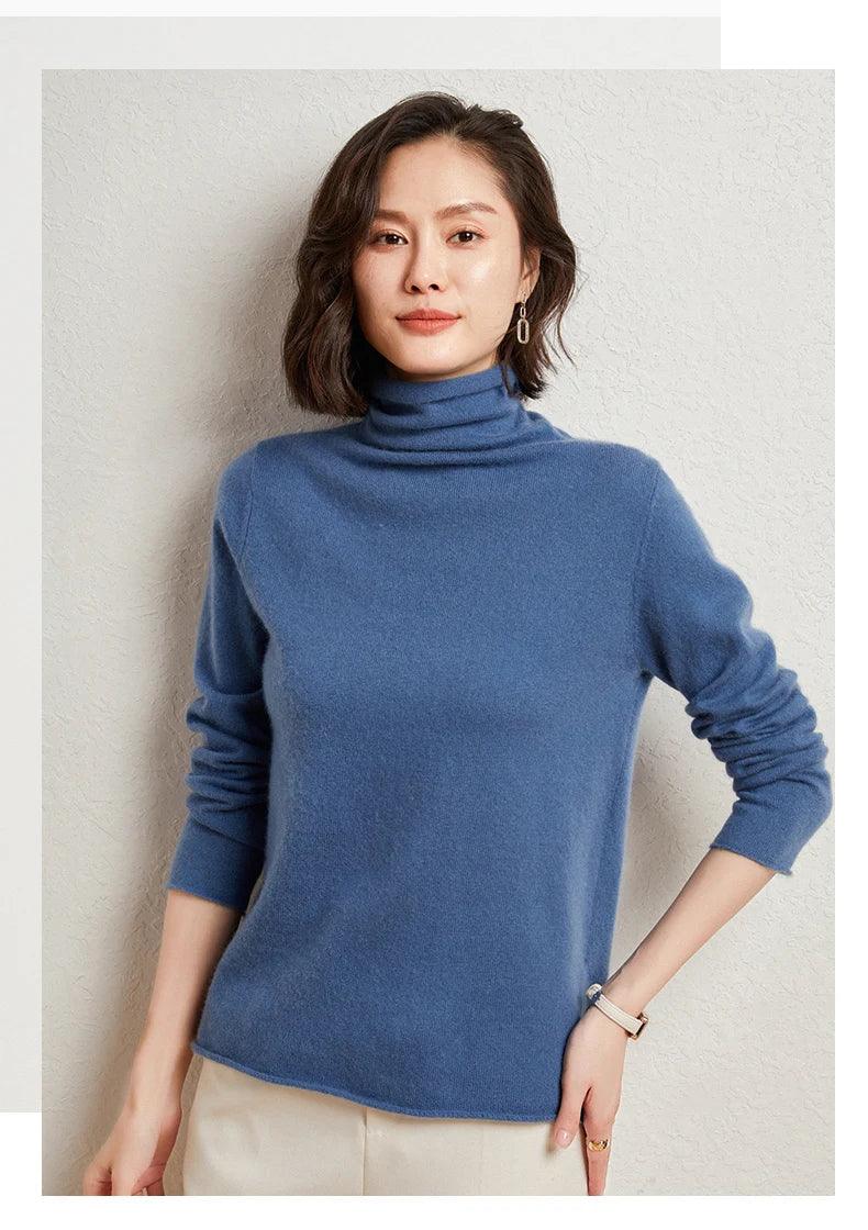 100%Merino Pure Wool Sweater Women's AutumnWinter Long Sleeve High Neck Pullover Warm High Quality Solid Color Basic Knit Jumper - Image 30