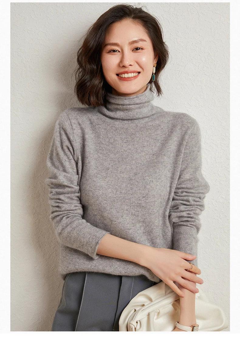 100%Merino Pure Wool Sweater Women's AutumnWinter Long Sleeve High Neck Pullover Warm High Quality Solid Color Basic Knit Jumper - Image 33