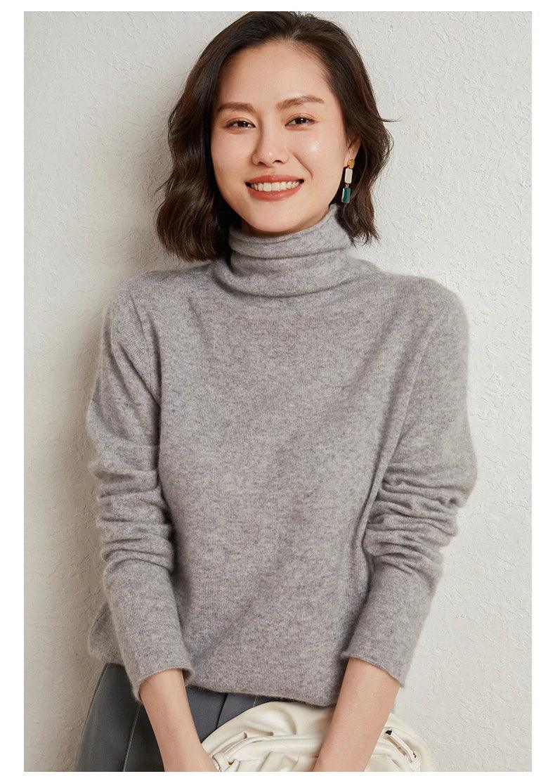 100%Merino Pure Wool Sweater Women's AutumnWinter Long Sleeve High Neck Pullover Warm High Quality Solid Color Basic Knit Jumper - Image 34