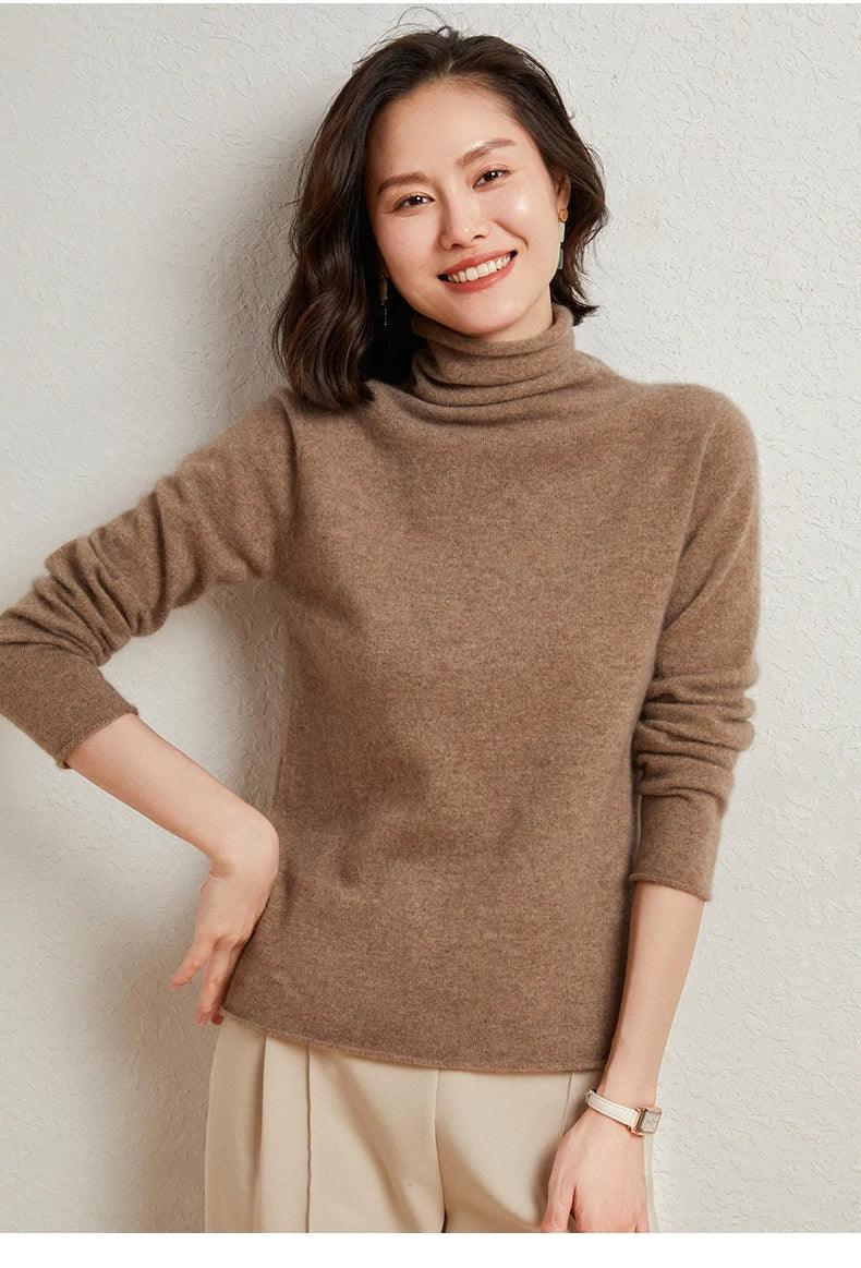 100%Merino Pure Wool Sweater Women's AutumnWinter Long Sleeve High Neck Pullover Warm High Quality Solid Color Basic Knit Jumper - Image 36