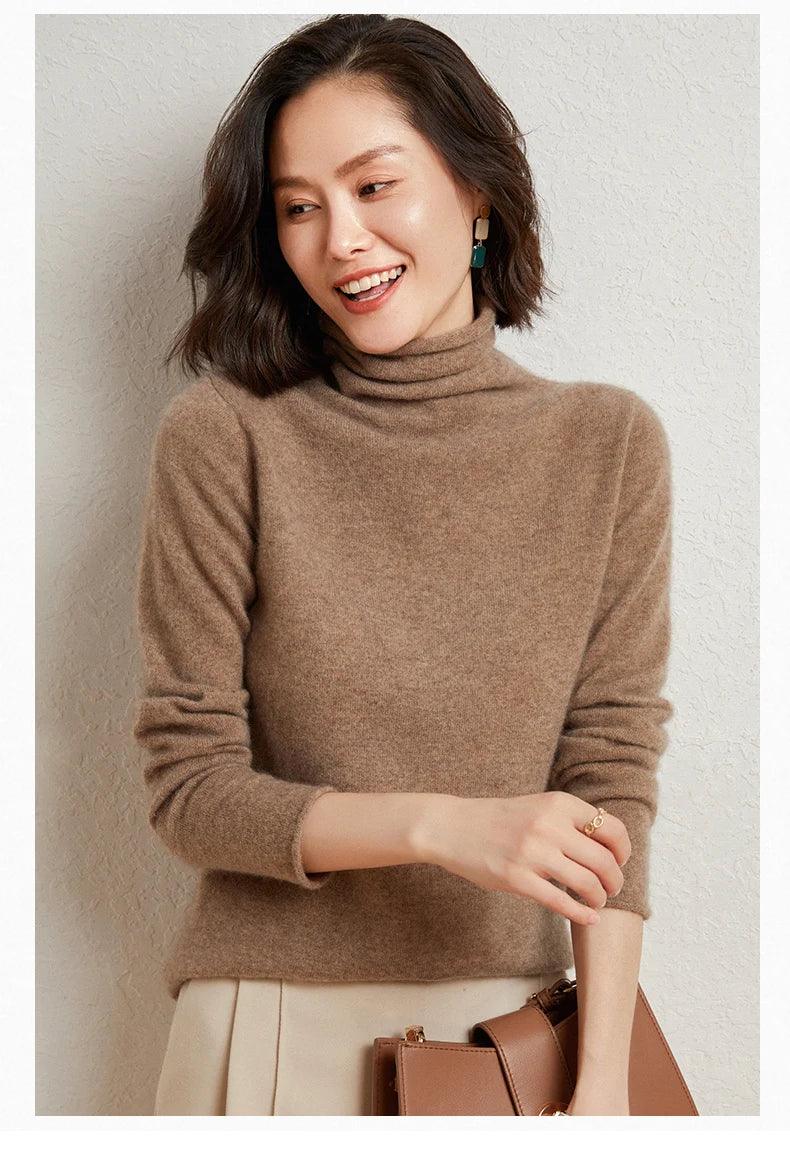 100%Merino Pure Wool Sweater Women's AutumnWinter Long Sleeve High Neck Pullover Warm High Quality Solid Color Basic Knit Jumper - Image 37