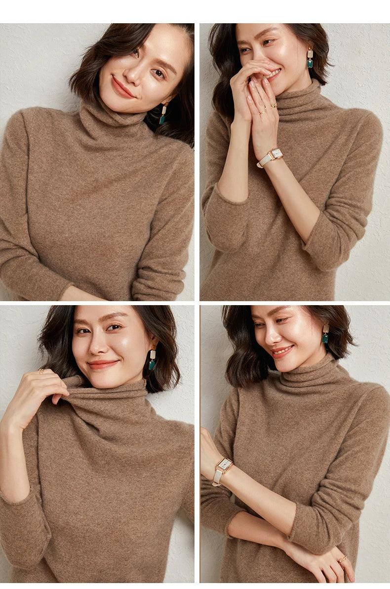100%Merino Pure Wool Sweater Women's AutumnWinter Long Sleeve High Neck Pullover Warm High Quality Solid Color Basic Knit Jumper - Image 38