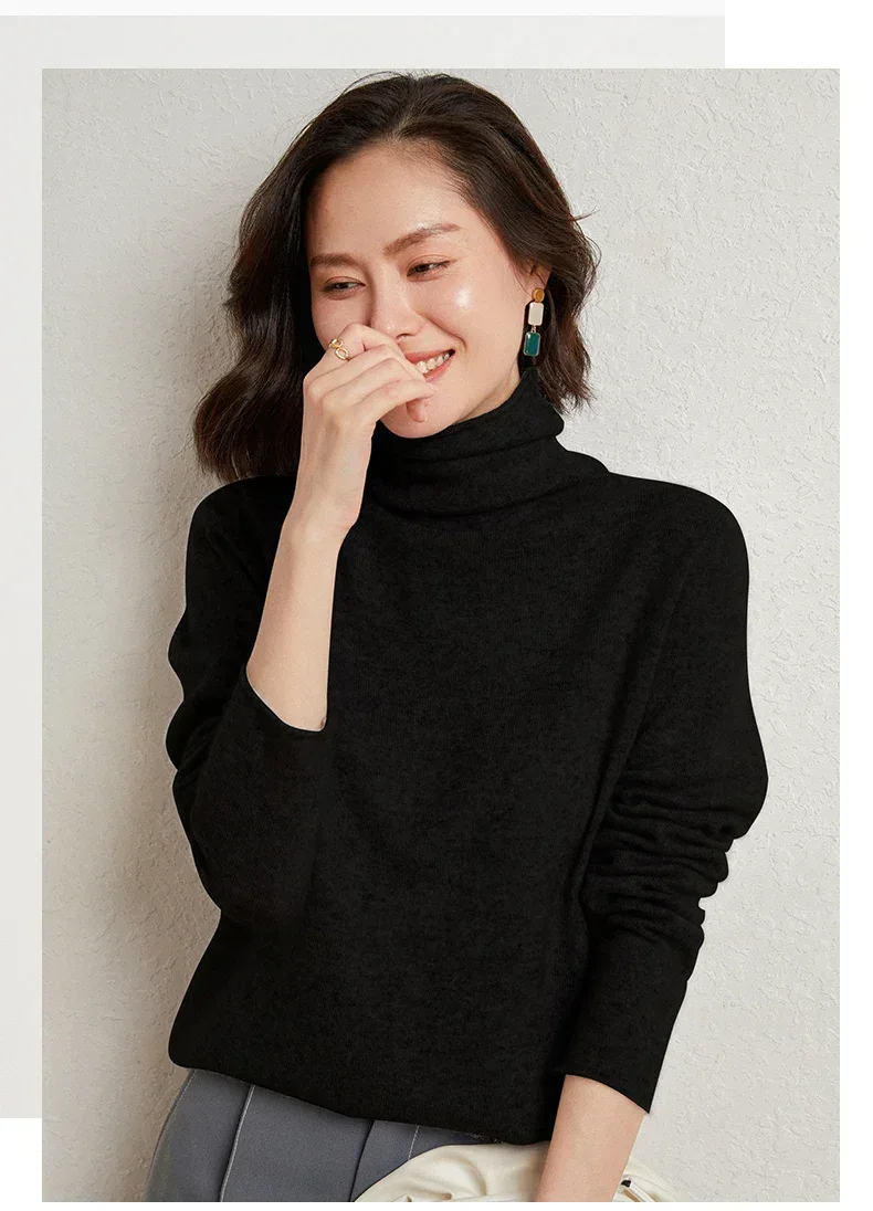 100%Merino Pure Wool Sweater Women's AutumnWinter Long Sleeve High Neck Pullover Warm High Quality Solid Color Basic Knit Jumper - Image 42