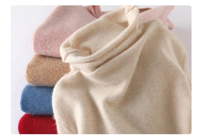 100%Merino Pure Wool Sweater Women's AutumnWinter Long Sleeve High Neck Pullover Warm High Quality Solid Color Basic Knit Jumper - Image 49