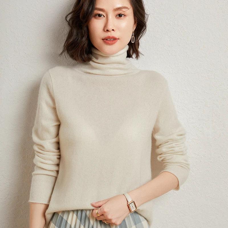 100%Merino Pure Wool Sweater Women's AutumnWinter Long Sleeve High Neck Pullover Warm High Quality Solid Color Basic Knit Jumper - Image 51