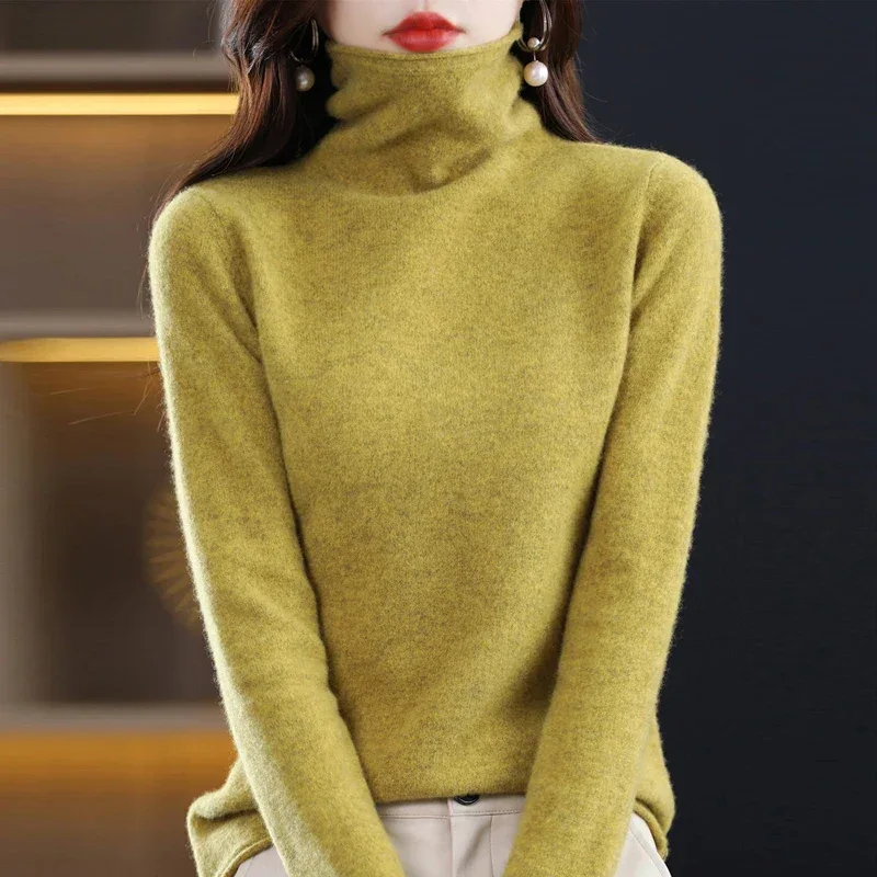 100%Merino Pure Wool Sweater Women's AutumnWinter Long Sleeve High Neck Pullover Warm High Quality Solid Color Basic Knit Jumper - Image 52