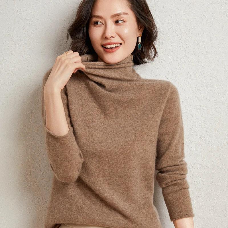 100%Merino Pure Wool Sweater Women's AutumnWinter Long Sleeve High Neck Pullover Warm High Quality Solid Color Basic Knit Jumper - Image 54