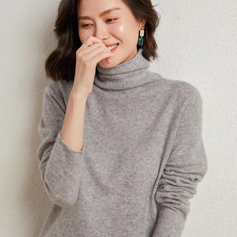 100%Merino Pure Wool Sweater Women's AutumnWinter Long Sleeve High Neck Pullover Warm High Quality Solid Color Basic Knit Jumper - Image 55