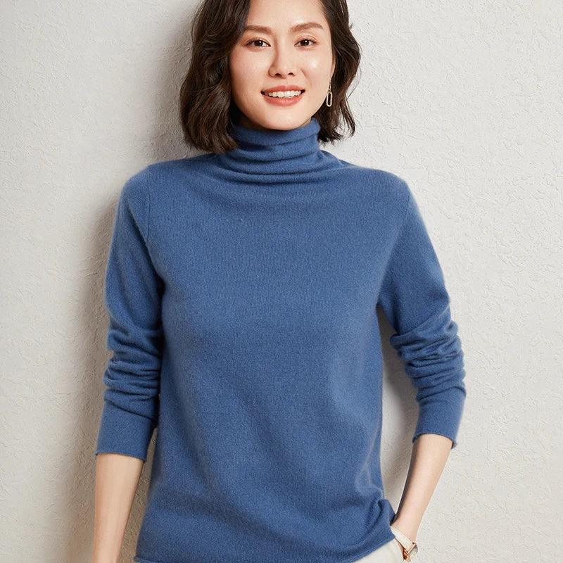 100%Merino Pure Wool Sweater Women's AutumnWinter Long Sleeve High Neck Pullover Warm High Quality Solid Color Basic Knit Jumper - Image 56
