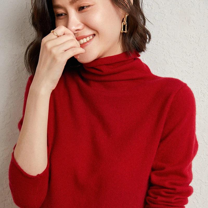 100%Merino Pure Wool Sweater Women's AutumnWinter Long Sleeve High Neck Pullover Warm High Quality Solid Color Basic Knit Jumper - Image 57