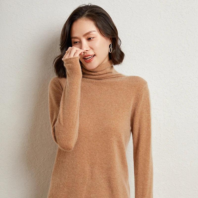100%Merino Pure Wool Sweater Women's AutumnWinter Long Sleeve High Neck Pullover Warm High Quality Solid Color Basic Knit Jumper - Image 59
