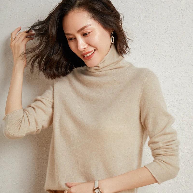 100%Merino Pure Wool Sweater Women's AutumnWinter Long Sleeve High Neck Pullover Warm High Quality Solid Color Basic Knit Jumper - Image 61