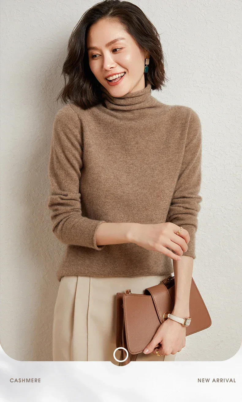 100%Merino Pure Wool Sweater Women's AutumnWinter Long Sleeve High Neck Pullover Warm High Quality Solid Color Basic Knit Jumper - Image 8