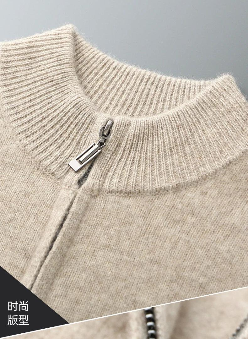 100% Merino Wool Men's Warm Sweater Mock Collar Thickened Zippered Cardigan Autumn Winter New Cashmere Knitted Long Sleeve Tops - Image 11