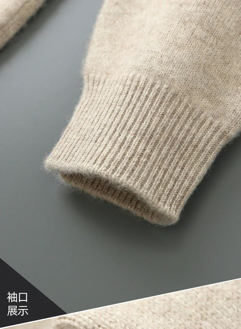 100% Merino Wool Men's Warm Sweater Mock Collar Thickened Zippered Cardigan Autumn Winter New Cashmere Knitted Long Sleeve Tops - Image 13