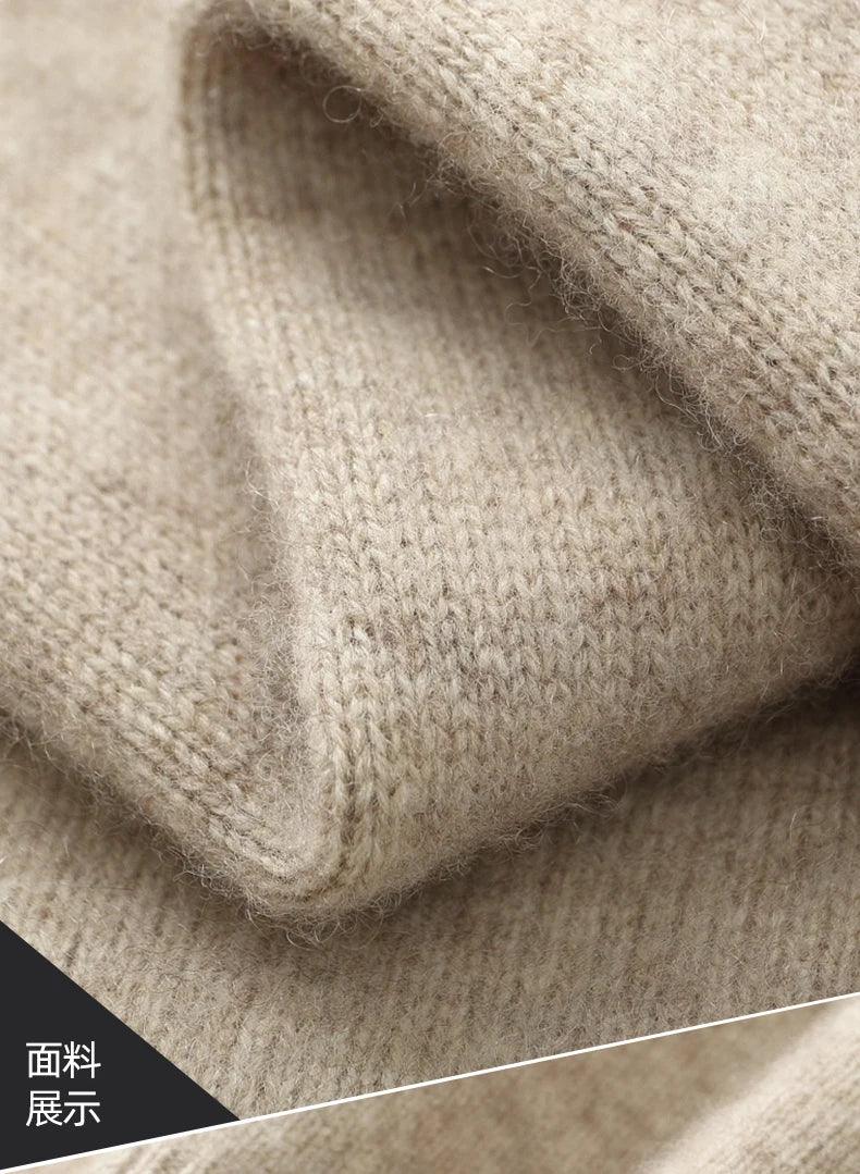100% Merino Wool Men's Warm Sweater Mock Collar Thickened Zippered Cardigan Autumn Winter New Cashmere Knitted Long Sleeve Tops - Image 14