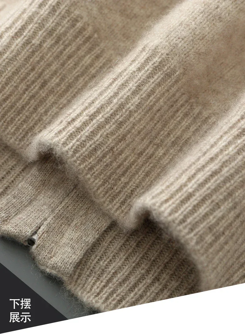 100% Merino Wool Men's Warm Sweater Mock Collar Thickened Zippered Cardigan Autumn Winter New Cashmere Knitted Long Sleeve Tops - Image 15