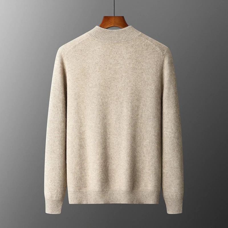 100% Merino Wool Men's Warm Sweater Mock Collar Thickened Zippered Cardigan Autumn Winter New Cashmere Knitted Long Sleeve Tops - Image 2