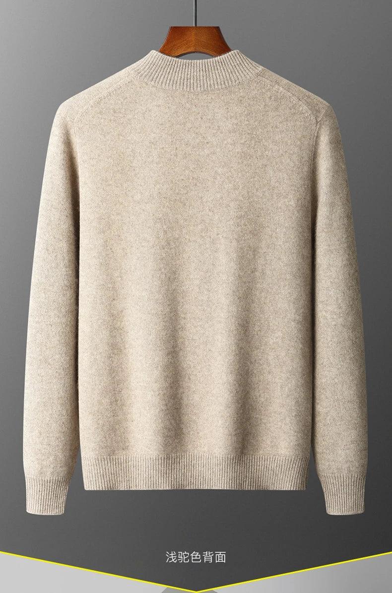 100% Merino Wool Men's Warm Sweater Mock Collar Thickened Zippered Cardigan Autumn Winter New Cashmere Knitted Long Sleeve Tops - Image 20