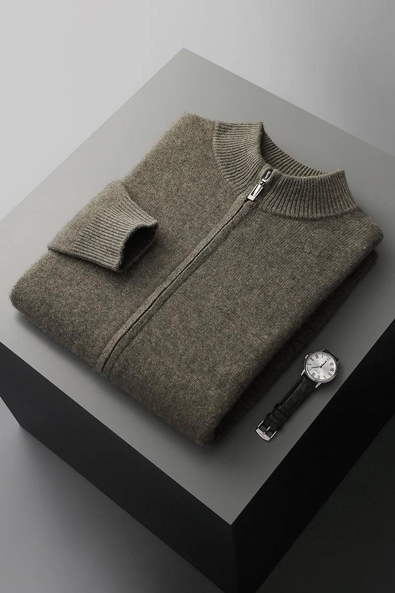 100% Merino Wool Men's Warm Sweater Mock Collar Thickened Zippered Cardigan Autumn Winter New Cashmere Knitted Long Sleeve Tops - Image 27