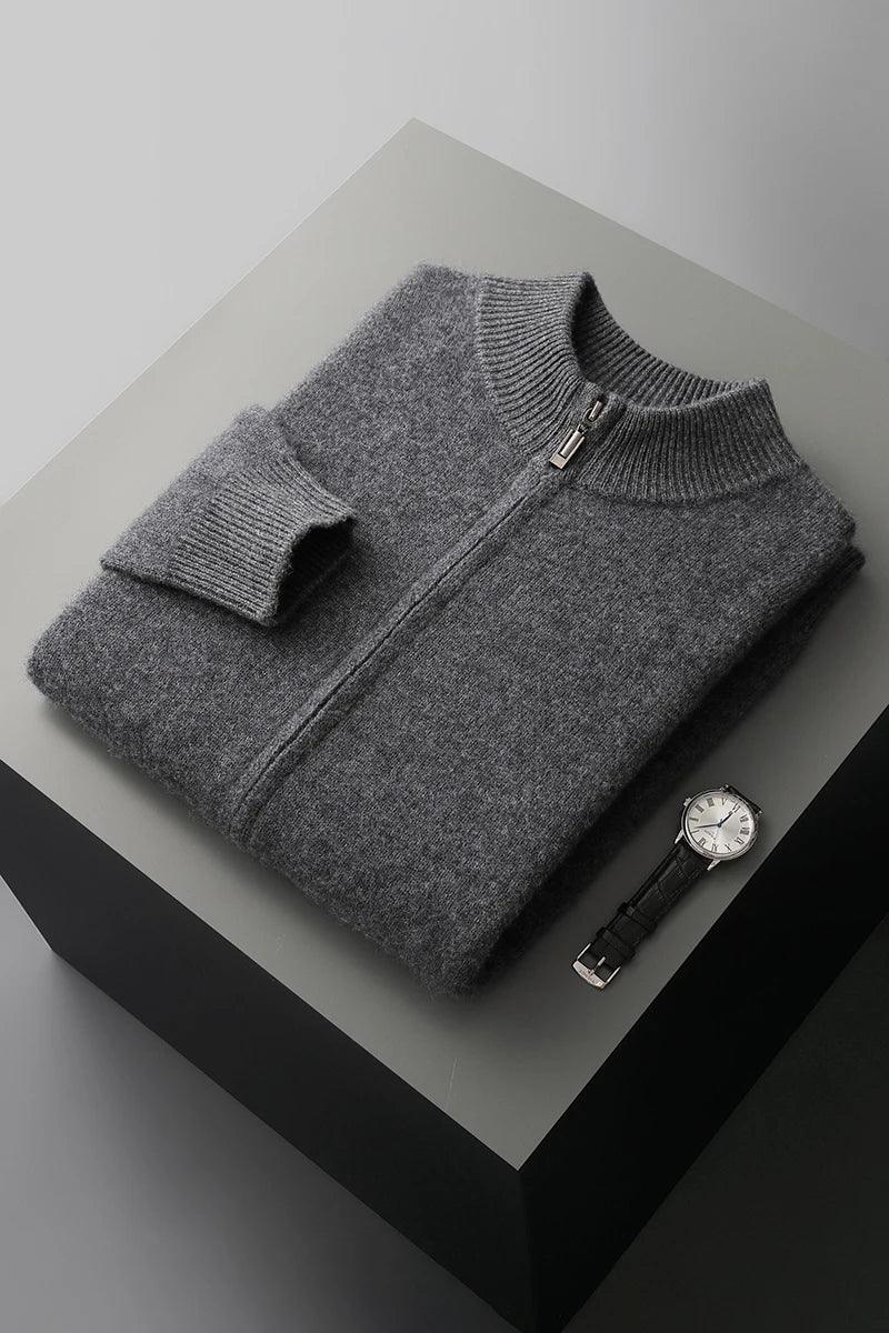 100% Merino Wool Men's Warm Sweater Mock Collar Thickened Zippered Cardigan Autumn Winter New Cashmere Knitted Long Sleeve Tops - Image 28