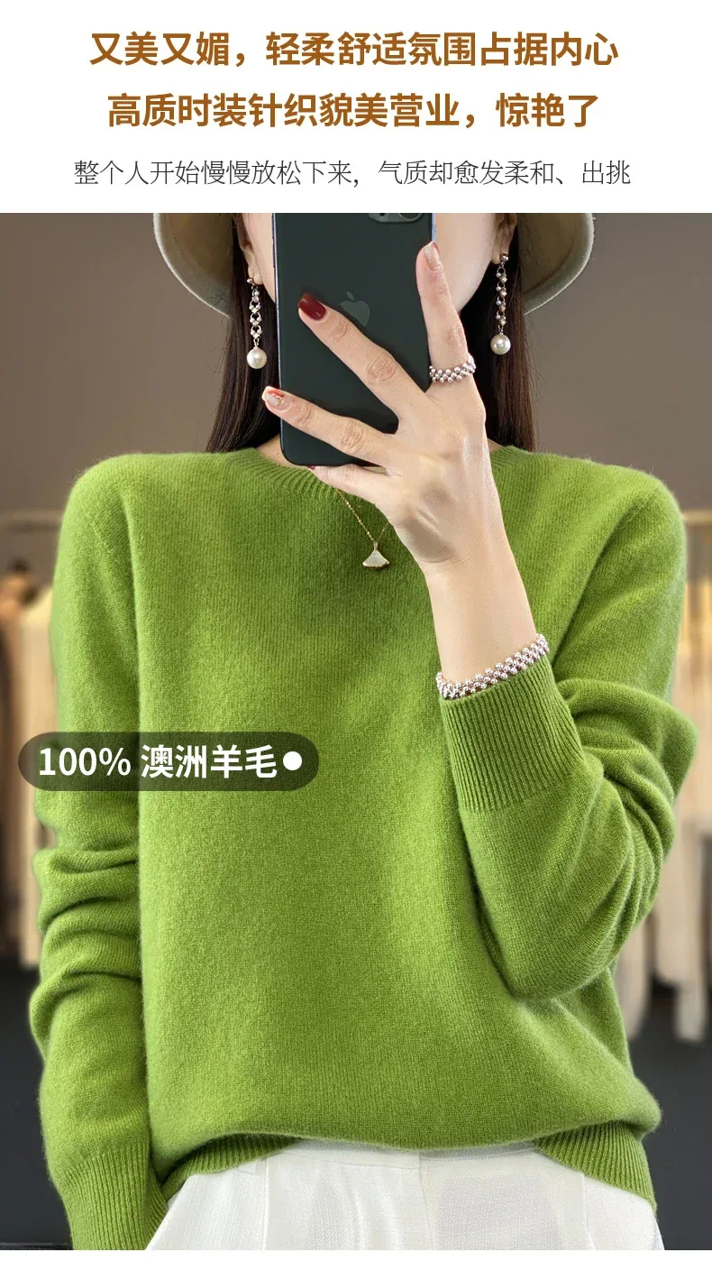 100% Merino Wool Sweater Women O-neck Cashmere Knitwear Female Pullover Autumn Winter Casual Tops Solid Color Soft Clothing - Image 12