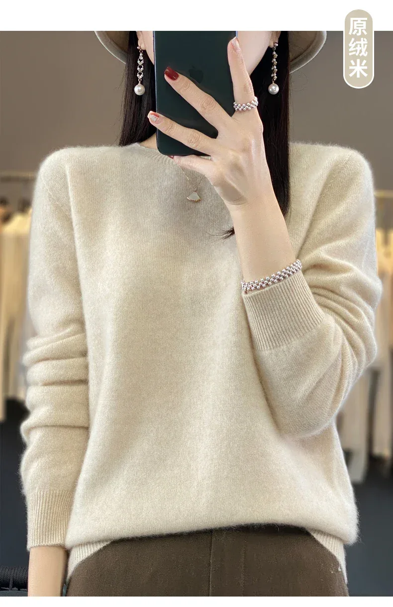 100% Merino Wool Sweater Women O-neck Cashmere Knitwear Female Pullover Autumn Winter Casual Tops Solid Color Soft Clothing - Image 17