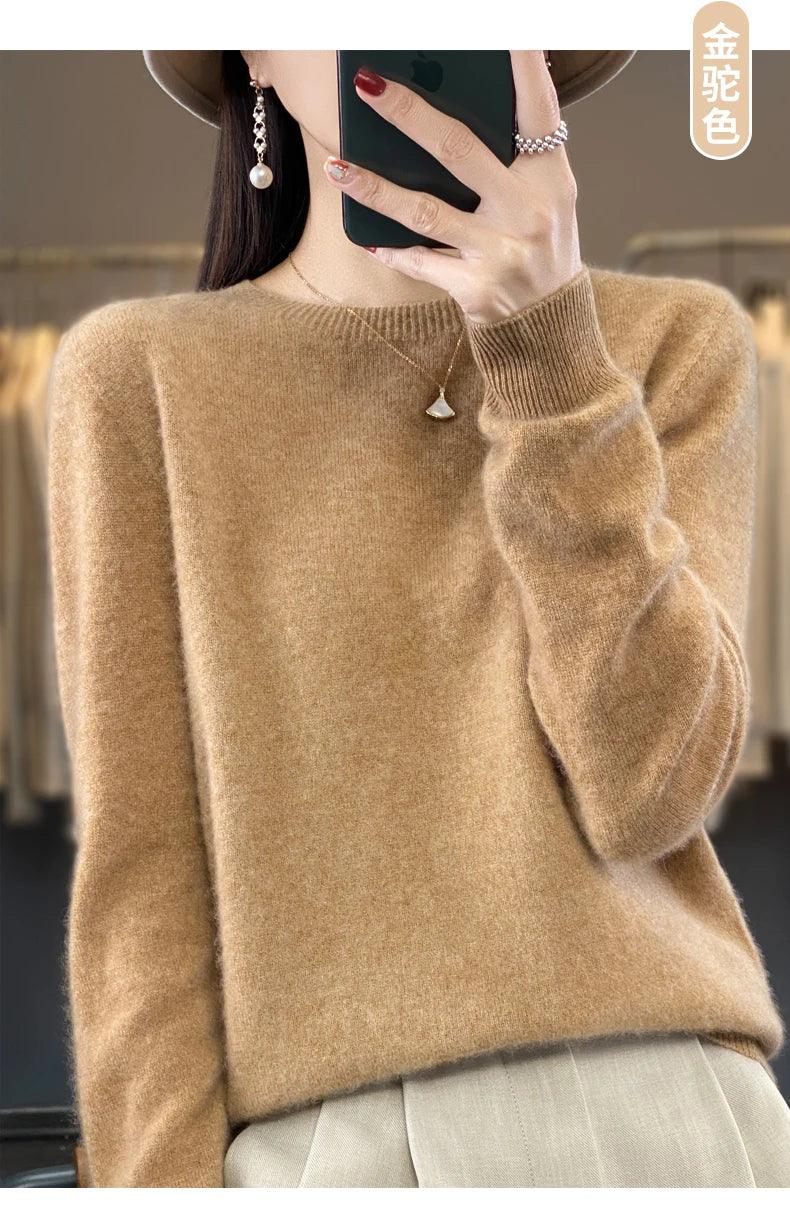 100% Merino Wool Sweater Women O-neck Cashmere Knitwear Female Pullover Autumn Winter Casual Tops Solid Color Soft Clothing - Image 19