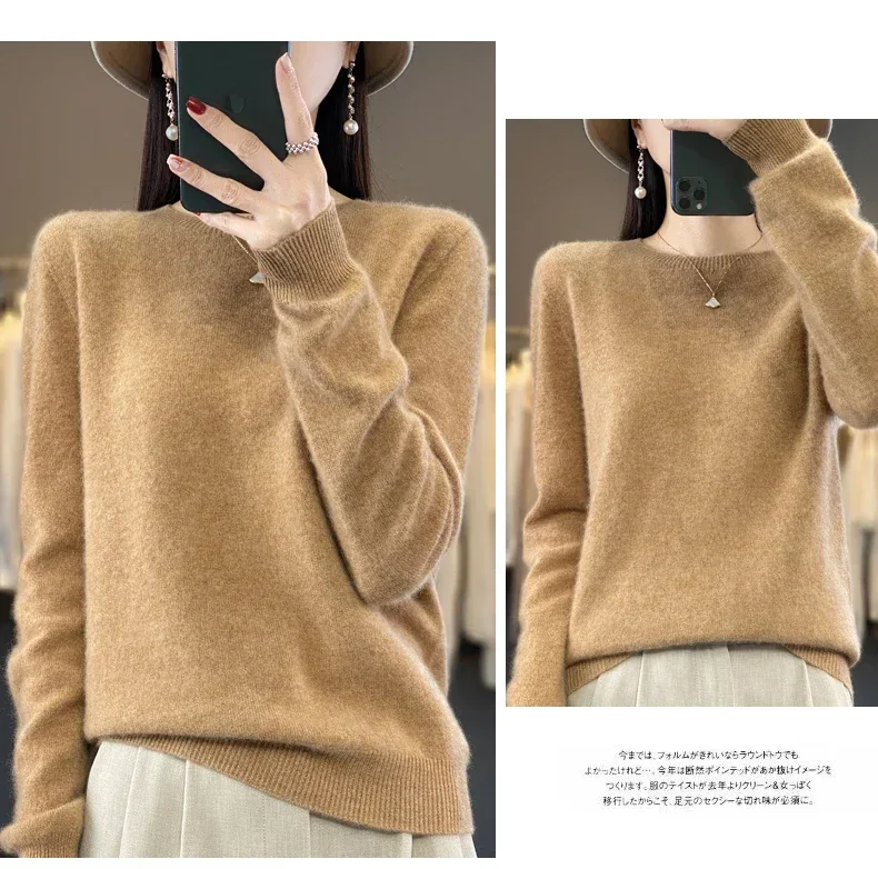 100% Merino Wool Sweater Women O-neck Cashmere Knitwear Female Pullover Autumn Winter Casual Tops Solid Color Soft Clothing - Image 20
