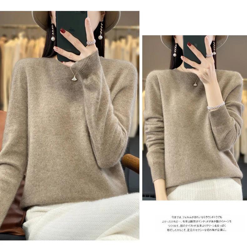 100% Merino Wool Sweater Women O-neck Cashmere Knitwear Female Pullover Autumn Winter Casual Tops Solid Color Soft Clothing - Image 22