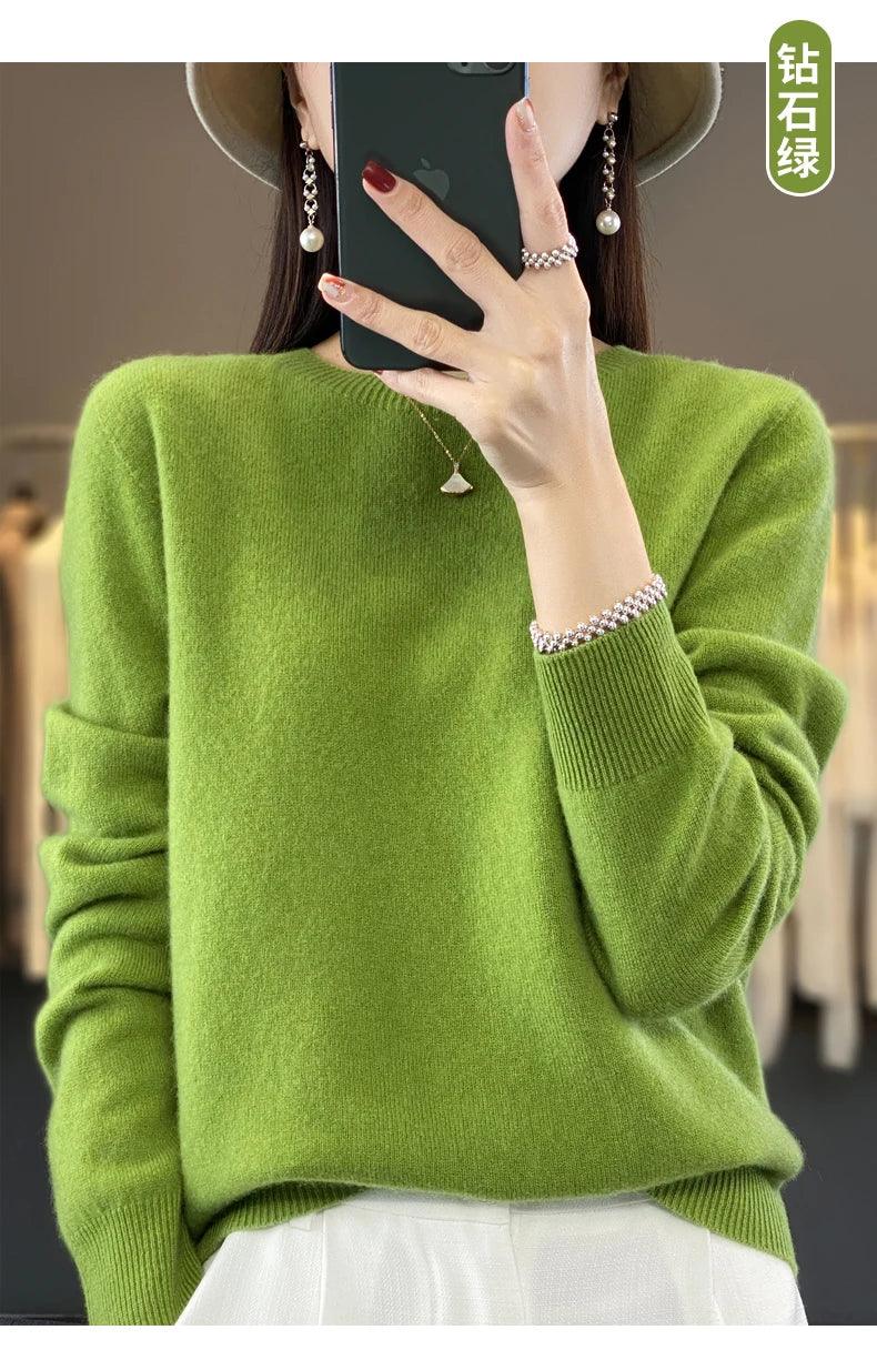 100% Merino Wool Sweater Women O-neck Cashmere Knitwear Female Pullover Autumn Winter Casual Tops Solid Color Soft Clothing - Image 23