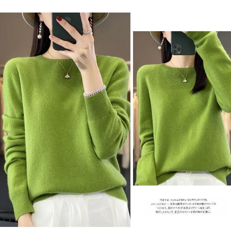 100% Merino Wool Sweater Women O-neck Cashmere Knitwear Female Pullover Autumn Winter Casual Tops Solid Color Soft Clothing - Image 24
