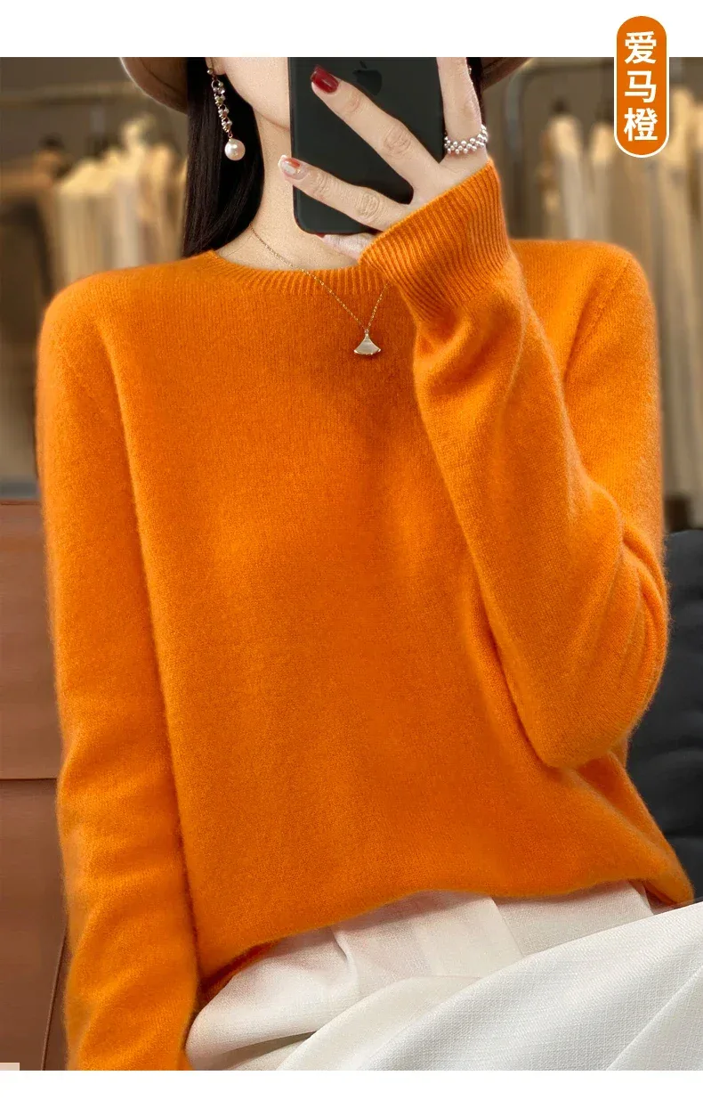 100% Merino Wool Sweater Women O-neck Cashmere Knitwear Female Pullover Autumn Winter Casual Tops Solid Color Soft Clothing - Image 25
