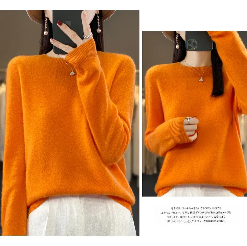 100% Merino Wool Sweater Women O-neck Cashmere Knitwear Female Pullover Autumn Winter Casual Tops Solid Color Soft Clothing - Image 26