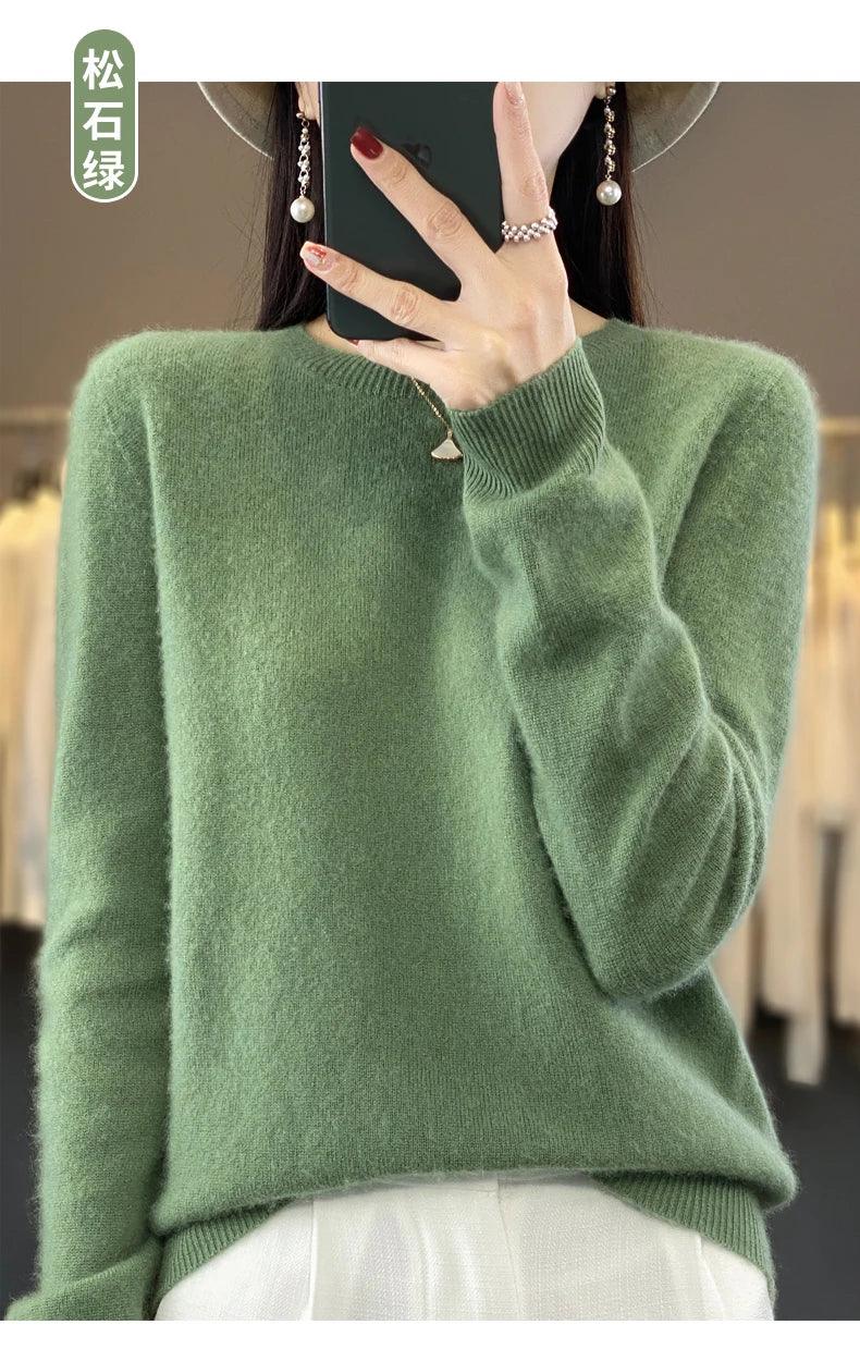 100% Merino Wool Sweater Women O-neck Cashmere Knitwear Female Pullover Autumn Winter Casual Tops Solid Color Soft Clothing - Image 27