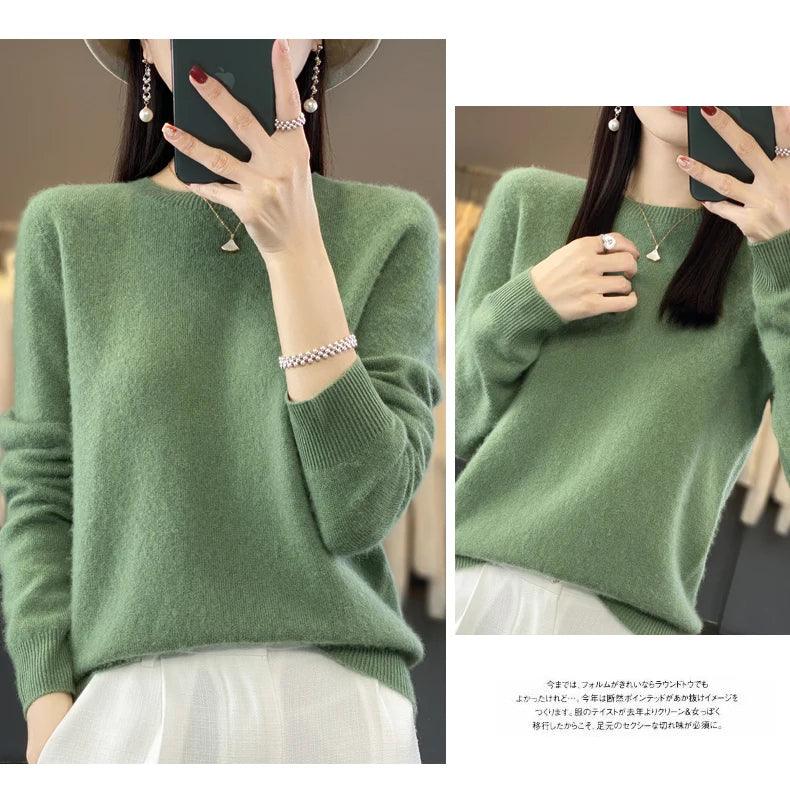 100% Merino Wool Sweater Women O-neck Cashmere Knitwear Female Pullover Autumn Winter Casual Tops Solid Color Soft Clothing - Image 28